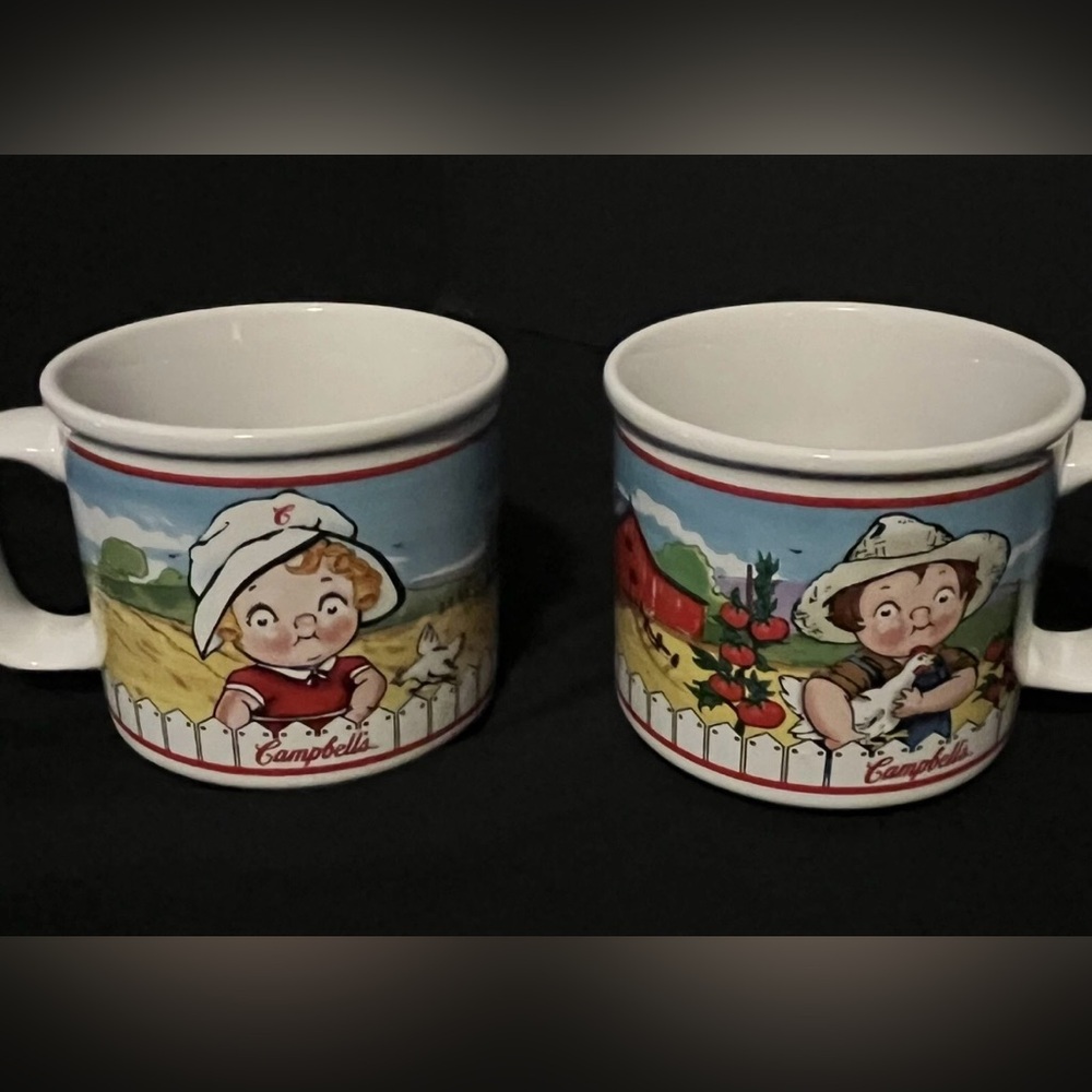 Campbell Kids (2001) Vintage Farm Kids Large Coffee or Soup Mugs VTG